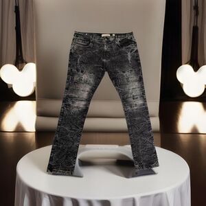 Mens Evolution in Design Black Gray distressed Denim Jeans Grunge‎ Size 40x34